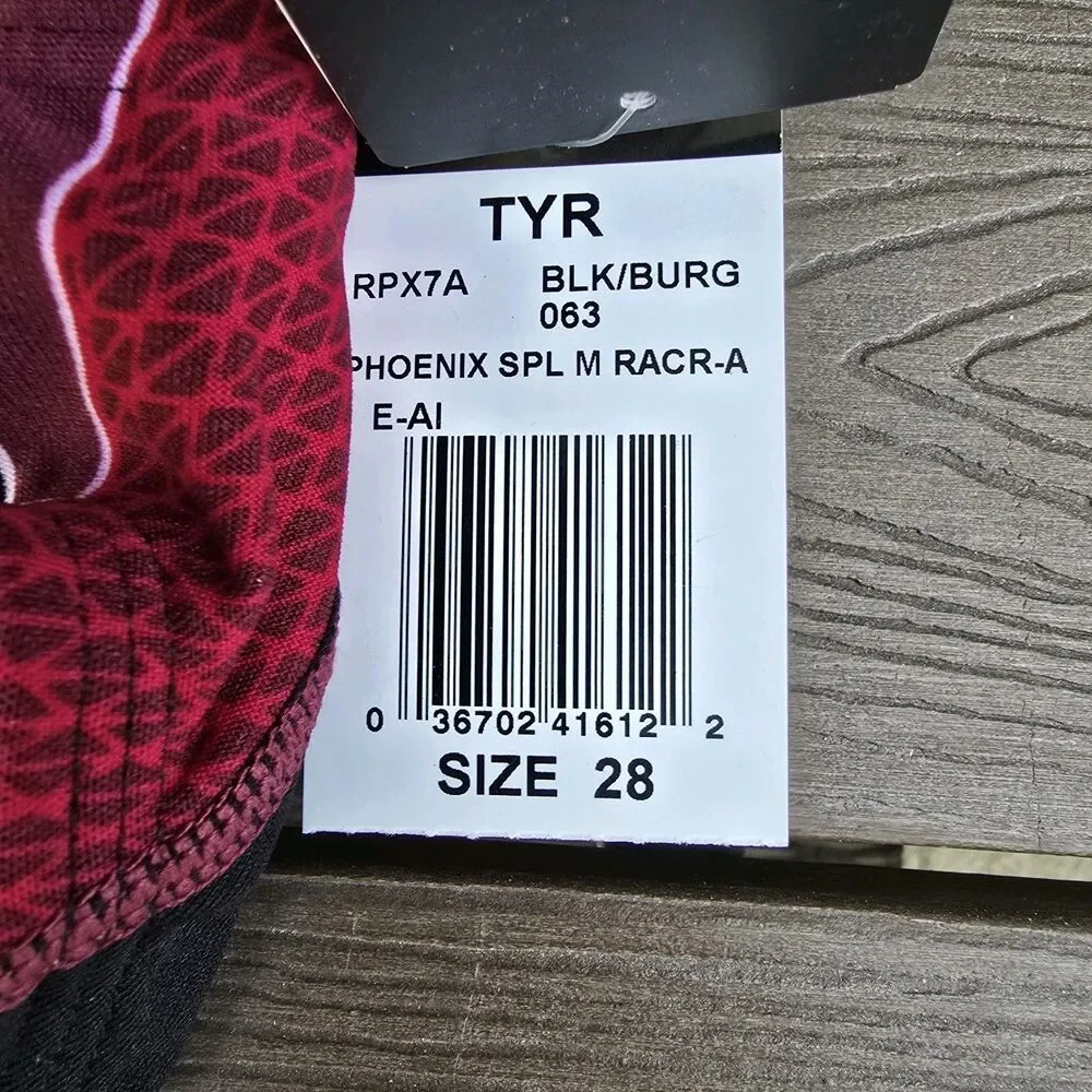 TYR Boy Men's Durafast Elite Phoenix Black/Burgundy Swim Racer Brief SZ 28 New